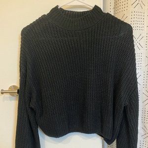 Black Waffle Crop Sweater - Forever21